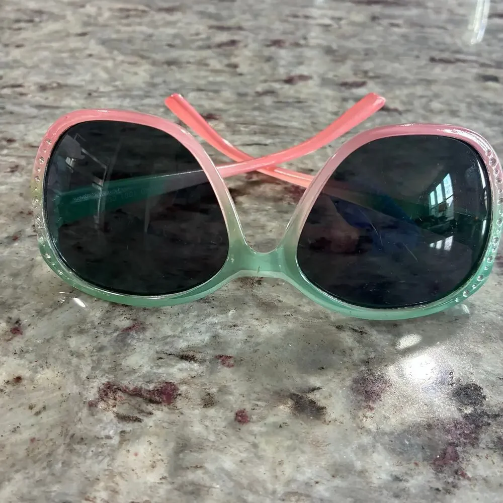 Gymboree Girls Ombre Sunglasses Pink Green Rhinestone 6+